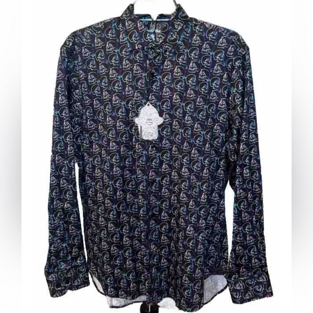 Visconti Black  L/S Button Down Skull Print Shirt Rock & Roll MSRP $135 NWT - S